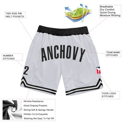 Custom Authentic Throwback Basketball Shorts with Personalized Name and Number in Black and White - Team Apparel Personalized