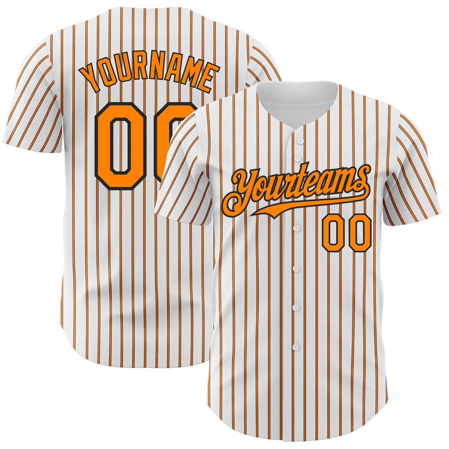 Customizable Neon Green-Black Baseball Jersey with Black Bay Orange Pinstripe - Personalized Name & Number Personalized White
