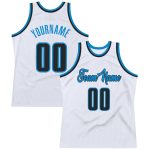 Custom Authentic Basketball Jersey with Personalized Name and Number - White Black-Blue Throwback Design Personalized White