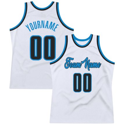 Custom Authentic Basketball Jersey with Personalized Name and Number - White Black-Blue Throwback Design Personalized White