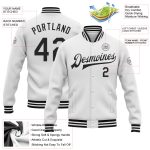 Custom Varsity Letterman Jacket with Personalized Name and Number - White Black Bomber Full-Snap Style Personalized White