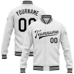 Custom Varsity Letterman Jacket with Personalized Name and Number - White Black Bomber Full-Snap Style Personalized White