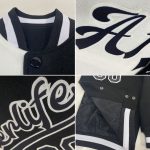 Custom Name and Number Split Bomber Varsity Jacket in White and Black, Personalized Full-Snap Fashion Jacket Personalized