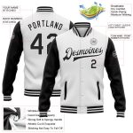Personalized Two Tone Varsity Letterman Bomber Jacket - White Black Full-Snap Design Personalized White Black Bomber Full-Snap