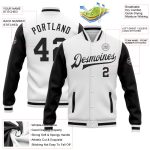 Custom Name and Number Two Tone Bomber Varsity Letterman Jacket - Personalized White Black Full-Snap Team Jacket Personalized