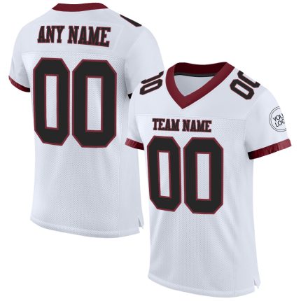 Custom Authentic Football Jersey - Personalized Black Burgundy Mesh with Name and Number - Team Apparel Personalized White