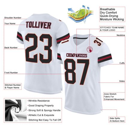 Custom Name Number Personalized Authentic Football Jersey - White Black Cardinal Mesh Personalized White Black-Cardinal Mesh