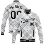 Custom Name Number Varsity Letterman Jacket 3D Pattern Bomber Personalized White Black Check Design Full-Snap Jacket Personalized
