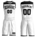 Personalized Basketball Jersey Sublimation Suit, White Black Color Block Round Neck Personalized White Black Color Block