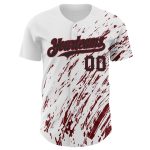 Customizable Abstract Splash 3D Pattern Baseball Jersey in White, Black, and Crimson - Personalize with Name and Number Personalized