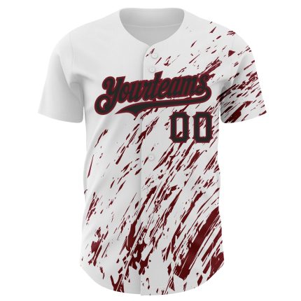Customizable Abstract Splash 3D Pattern Baseball Jersey in White, Black, and Crimson - Personalize with Name and Number Personalized