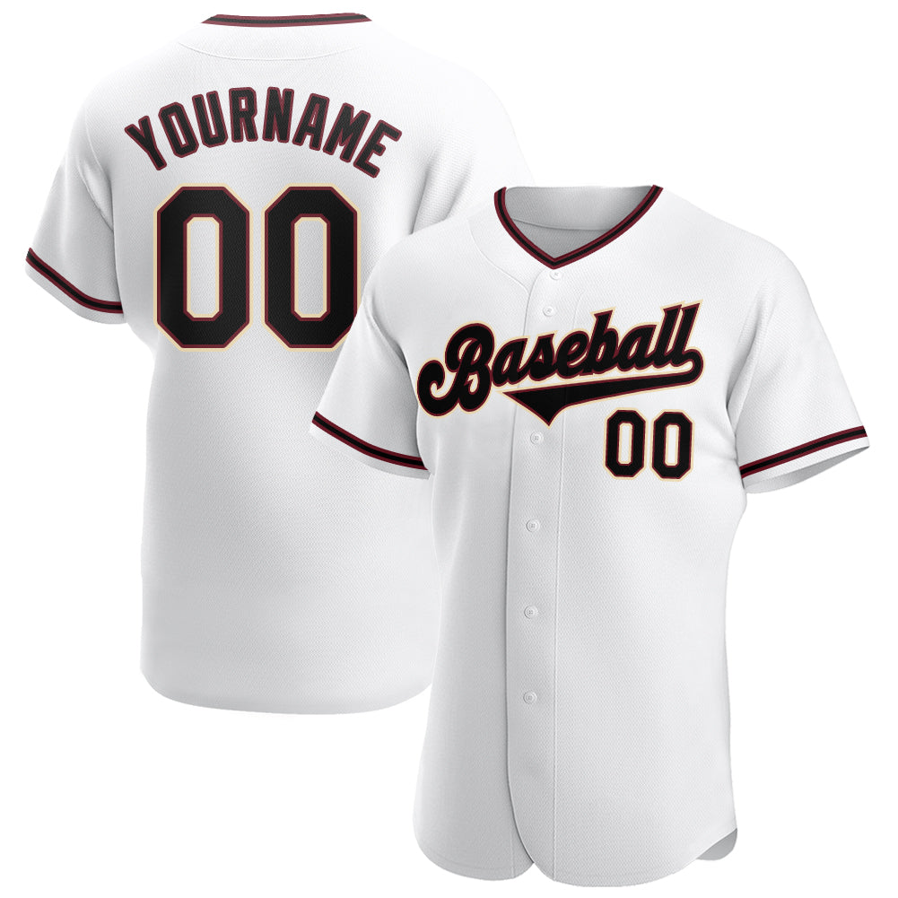 Personalized Authentic Baseball Jersey in White, Black, and Crimson Personalized White Black-Crimson Authentic Baseball Jersey