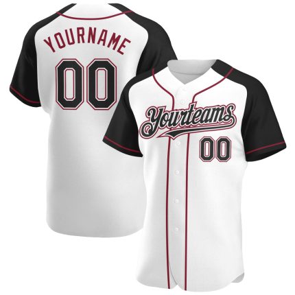 Personalized Baseball Jersey with Custom Name & Number, White Black Crimson Authentic Raglan Sleeves Personalized White Black-Crimson