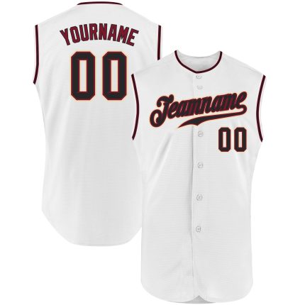 Custom Name Number Personalized Authentic Baseball Jersey - White Black Crimson Sleeveless Personalized White Black-Crimson