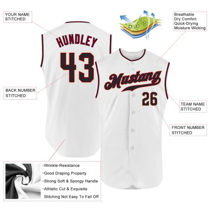 Custom Name Number Personalized Authentic Baseball Jersey - White Black Crimson Sleeveless Personalized White Black-Crimson