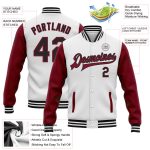 Custom Team Name Number Varsity Letterman Bomber Jacket Two Tone White Black Crimson Full-Snap Personalized White Black-Crimson