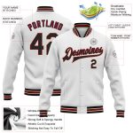 Custom Team Name Number Bomber Jacket White Black Crimson Varsity Full-Snap Letterman Personalized White Black Crimson-City