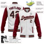 Custom Team Name Number Two Tone Varsity Letterman Jacket White Black Crimson Cream Full-Snap Bomber Personalized White Black