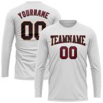 Custom Team Long Sleeve Performance T-Shirt with Personalized Name and Number - White, Black, Crimson-Cream Personalized