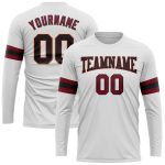 Custom Team Long Sleeve Performance T-Shirt with Personalized Name and Number - White, Black, Crimson-Cream Personalized
