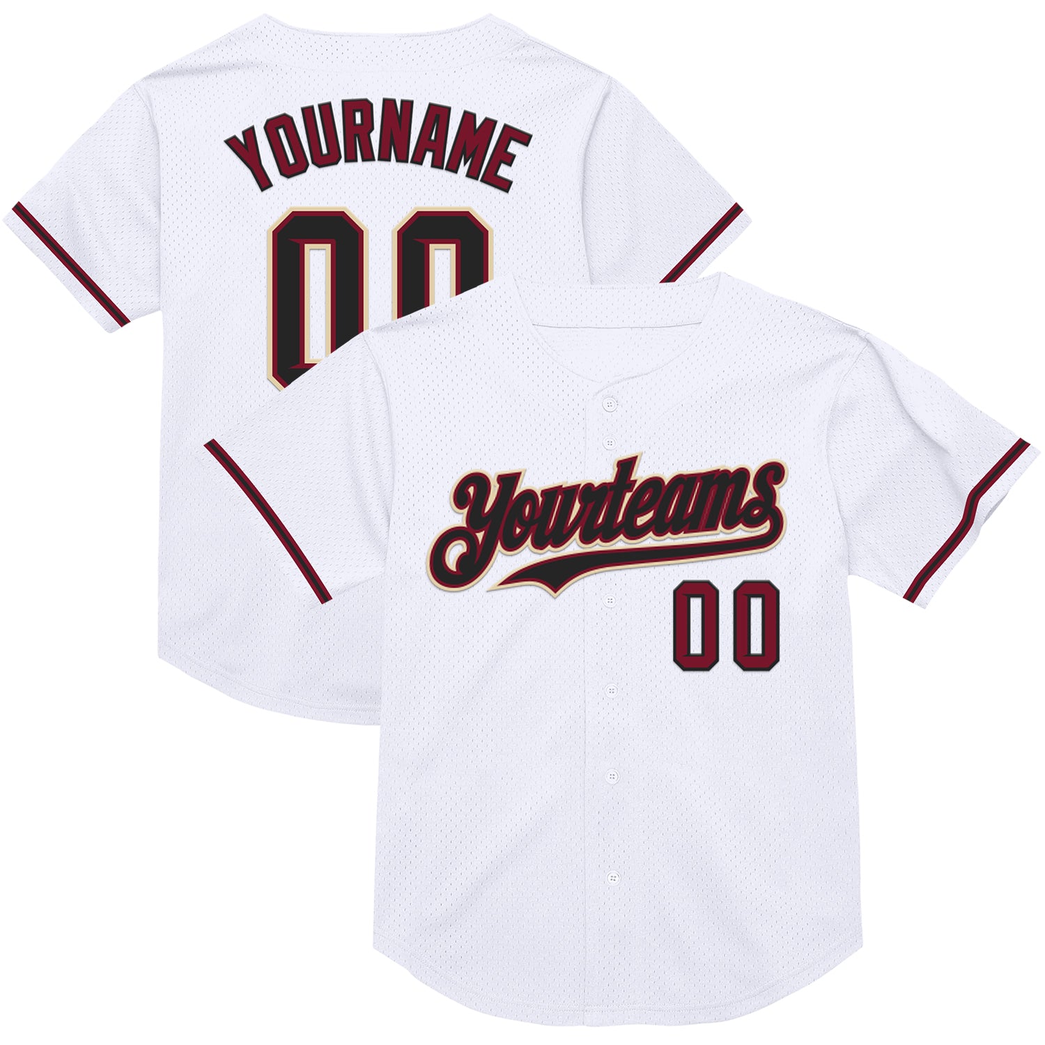 Custom Team Name Number Baseball Jersey - Personalized Crimson Cream Mesh Authentic Throwback White Black Personalized White