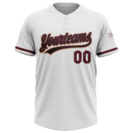 Custom Unisex Softball Jersey Personalized Name & Number, White Black Crimson-Cream, Two-Button Design Personalized White