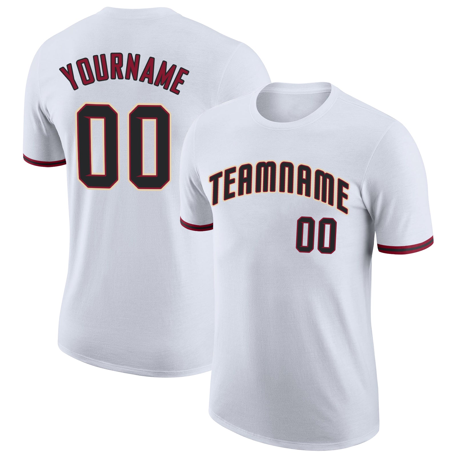 Custom Name Number Performance T-Shirt - Personalized White Black Crimson Team Shirt Personalized White Black-Crimson Performance