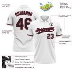 Custom Name Number Performance Golf Polo Shirt in White Black Crimson - Personalized Team Apparel Personalized White Black-Crimson