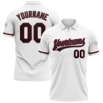 Custom Name Number Performance Golf Polo Shirt in White Black Crimson - Personalized Team Apparel Personalized White Black-Crimson