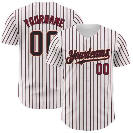 Custom Black Crimson-Cream Baseball Jersey with Personalized Name and Number - Authentic White Black Crimson Pinstripe Design