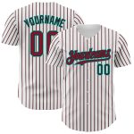 Personalized Crimson Black-Aqua Authentic Baseball Jersey with Custom Name and Number - White Black Crimson Pinstripe Design