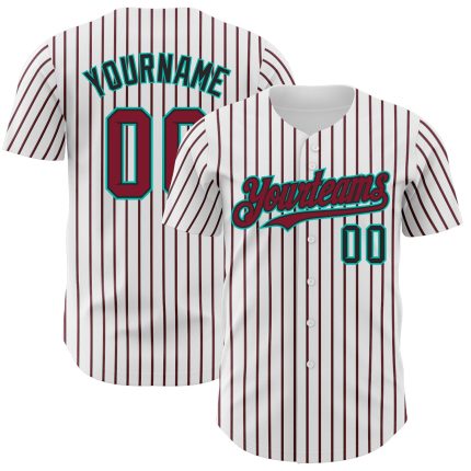 Personalized Crimson Black-Aqua Authentic Baseball Jersey with Custom Name and Number - White Black Crimson Pinstripe Design
