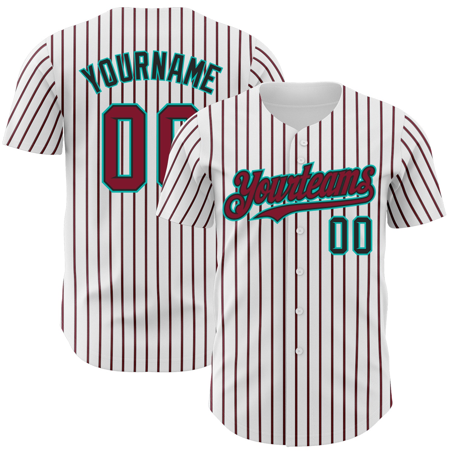 Personalized Crimson Black-Aqua Authentic Baseball Jersey with Custom Name and Number - White Black Crimson Pinstripe Design