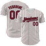 Personalized Crimson Black Baseball Jersey with Custom Name and Number - White Black Crimson Pinstripe Authentic Design Personalized