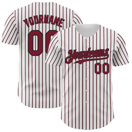 Personalized Crimson Black Baseball Jersey with Custom Name and Number - White Black Crimson Pinstripe Authentic Design Personalized