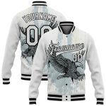 Custom Name Number Varsity Letterman Jacket 3D Eagle Pattern Bomber Jacket Personalized White Black Design Personalized White