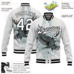 Custom Name Number Varsity Letterman Jacket 3D Eagle Pattern Bomber Jacket Personalized White Black Design Personalized White