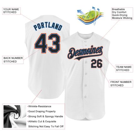 Custom Team Name and Number Personalized Sleeveless Baseball Jersey - Authentic Black Electric Blue-Orange Design Personalized