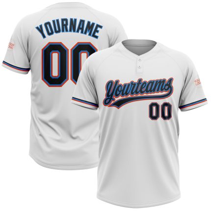 Custom Name and Number Two-Button Unisex Softball Jersey - Personalized Electric Blue-Orange & Black/White Design Personalized