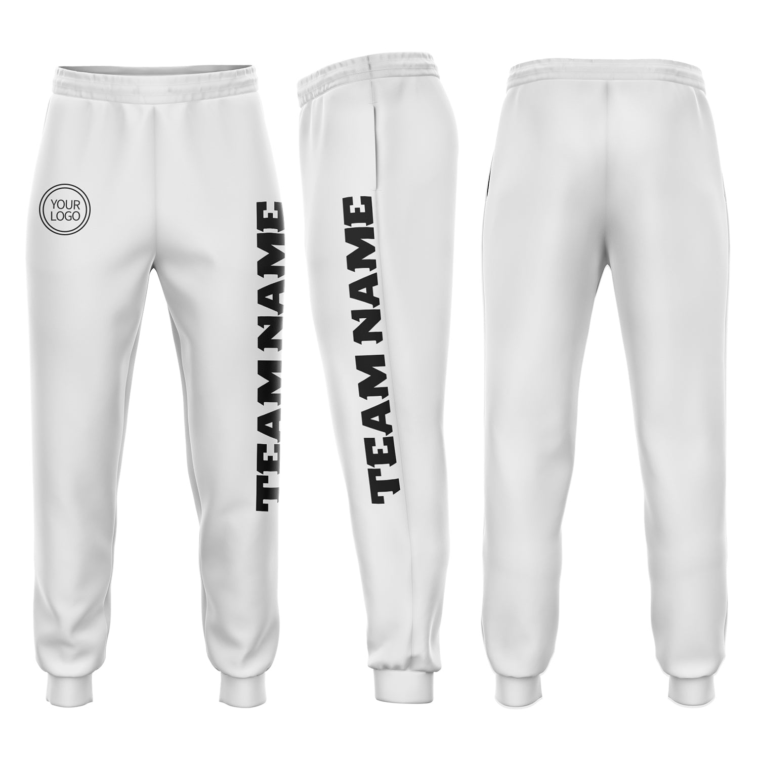 Custom Personalized Fleece Jogger Sweatpants with Name and Number - White and Black Personalized White Black Fleece Jogger