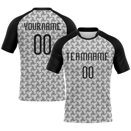 Custom Name Number Personalized Volleyball Jersey - White Black Geometric Sublimation Team Uniform Personalized White Black