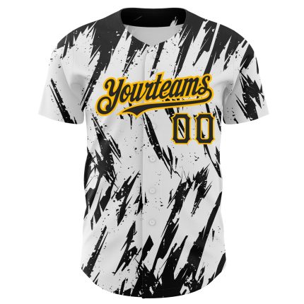 Custom 3D Pattern Baseball Jersey - Personalized Black Gold Design with Name & Number, Sharp Shape Authentic Team Apparel