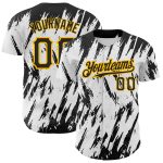 Custom 3D Pattern Baseball Jersey - Personalized Black Gold Design with Name & Number, Sharp Shape Authentic Team Apparel
