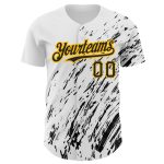 Custom Name and Number Baseball Jersey - Personalized 3D Black Gold Pattern Splash Design White Authentic Team Apparel Personalized