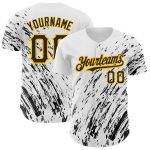 Custom Name and Number Baseball Jersey - Personalized 3D Black Gold Pattern Splash Design White Authentic Team Apparel Personalized