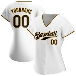 Personalized Authentic Baseball Jersey in White Black-Gold Color Personalized White Black-Gold Authentic Baseball Jersey