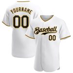 Personalized Authentic Baseball Jersey in White Black-Gold Color Personalized White Black-Gold Authentic Baseball Jersey