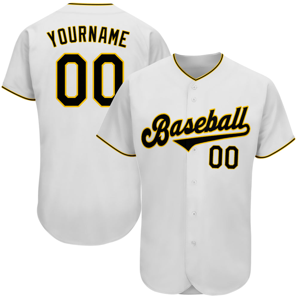 Customizable Black Gold Authentic Baseball Jersey with Personalized Name and Number - Team Apparel Personalized White Black-Gold