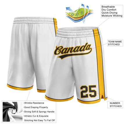 Custom Name and Number Black-Gold Basketball Shorts - Personalized Authentic Team Apparel Personalized White Black-Gold Authentic