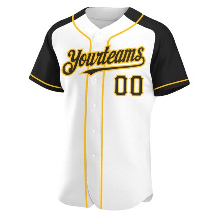 Custom Name and Number Personalized Baseball Jersey, Black-Gold White Authentic Raglan Sleeves Personalized White Black-Gold